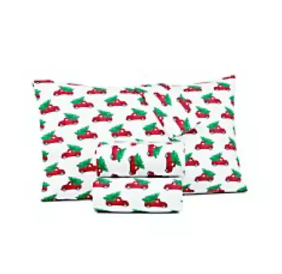 4PC Martha Stewart Collection Christmas Truck Cotton Flannel Queen Sheet Set • $129.99