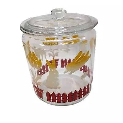 Vintage Anchor Hocking Glass Cookie Jar Bunny Lamb & Duck Decals Baby Nursery  • $18.99