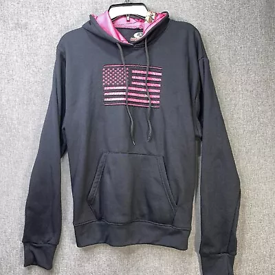 Mossy Oak Womens Size XL Pink Flag Camo Long Sleeve Pullover Black Hoodie WS11 • $17.62