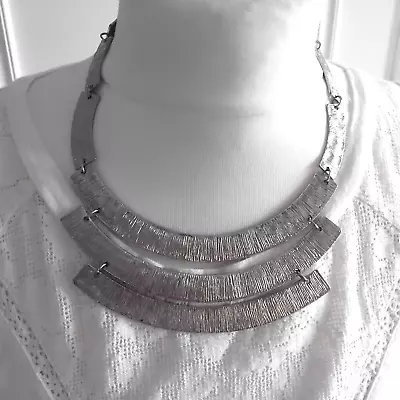 Silver Tone Metal Choker Collar Statement Necklace Egyptian Vintage Style • £19.99
