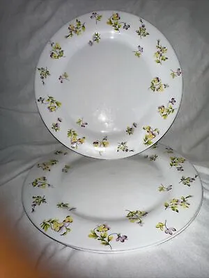 3 Martha Stewart Everyday Dinner Plates 10.5  France Yellow Purple Pansy Flower • $23.95