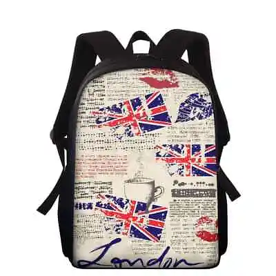 Old Newspaper Union Jack Backpack Boy Girl Schoolbag Shoulder Satchel Bookbags • £22.38