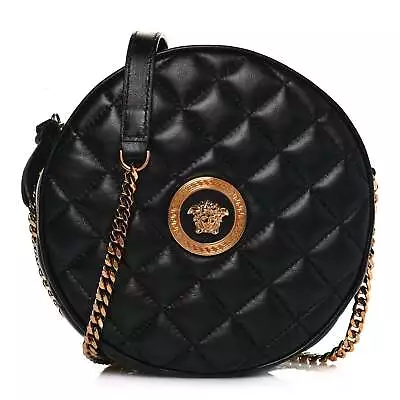 Versace La Medusa Round Quilted Leather Black Shoulder Bag 1002866 • $2229.32