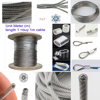 £2.99 • Buy 2mm STAINLESS Steel Clear PVC Plastic Coated / Non Coated Wire Rope Lot