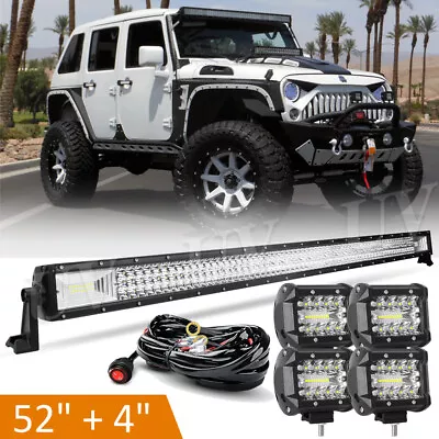 52'' Inch LED Light Bar + 4  Pods + Wire Combo Kit For Jeep Wrangler JK TJ YJ CJ • $109.99