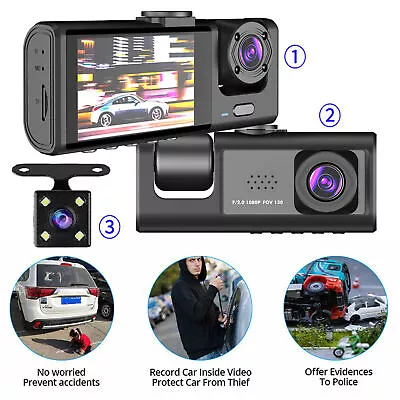 1080P Dash Cam Front And Rear Inside 3 Camera Car Rearview Mirror Video Recorder • $43.59