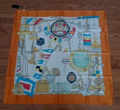 Vintage Gucci YACHT CLUB GUCCI Silk Scarf Orange Trim 33”x 33  NWT Ref954 • $99.99