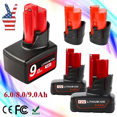 Extended Battery For Milwaukee 12V M12 Lithium XC 6.0/9.0/3.0/8.0AH 48-11-2460 • $69.99