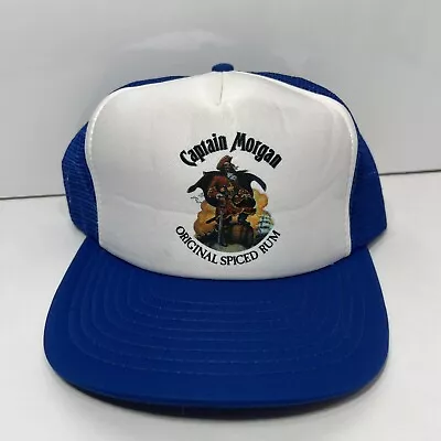 Vintage Speedway Captain Morgan Rum Snapback Trucker Hat Adjustable Blue Cap 90s • $12.98