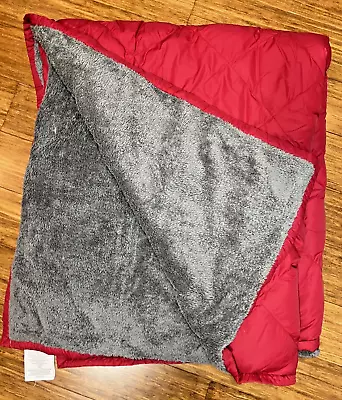 Eddie Bauer Goose Down Throw Blanket Puffer Red Gray 57”x50”  Camp • $55