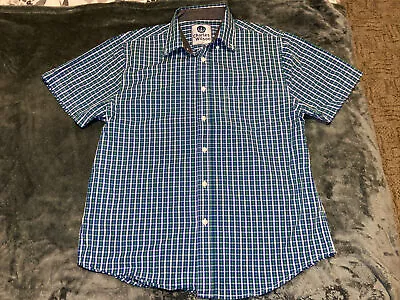 Mens Green & Blue Checked Short Sleeve Shirt Charles Wilson Large • £3