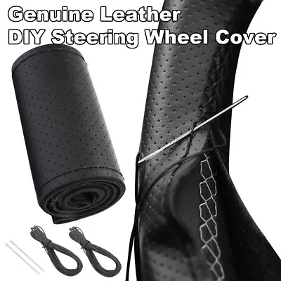 Genuine Leather DIY Car Steering Wheel Cover Anti-slip For 15 /38 Cm Black US • $9.99