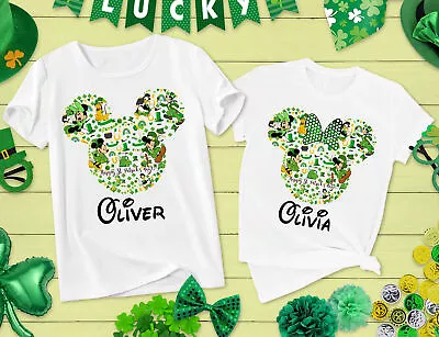 Personalised Any Name St Patricks Mickey Minnie Shamrock Couple T-Shirts #UJG • £6.99