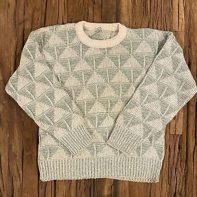 Vintage Unbranded Sweater Women's L Green Chunky Knit Geometrical 80s • $20.77