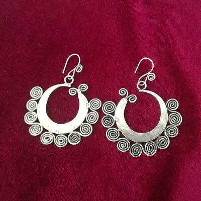 Elegant Gift Exotic Retro Chinese Pure Handmade Miao Silver Circle Earring 1pair • $27