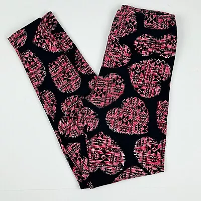 LuLaRoe OS Leggings Pink Aztec Heart Print Black Background • $12.98