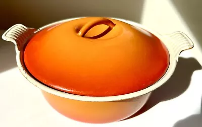 Le Creuset Casserole Dish Volcanic Orange France Size 22 Cast Iron Pot With Lid • £28