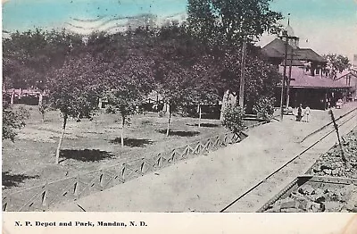 Mandan North Dakota Postcard Northern Pacific Depot And Park  C 1913   D7 • $9.99