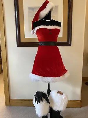 Mrs Claus Complete Costume Dress Boot Covers Hat And Gloves Size Small • $89