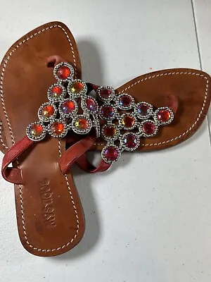 Mystique Metallic Multi Color Rhinestones Thong Flat Sandals Women Sz 7 • $65