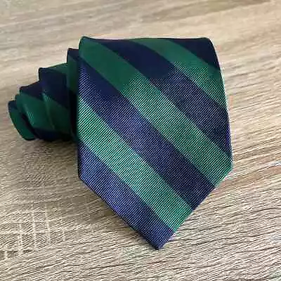 J. Crew Factory Navy Green Diagonal Stripe Silk Tie • $12