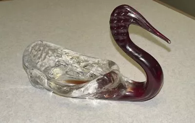 Vintage Glass Swan Figurine Clear And Brown • $6