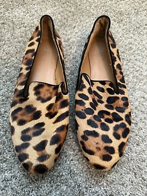J Crew Leopard Calf Hair Smoking Loafers Slip On Shoes Size 7.5 • $10