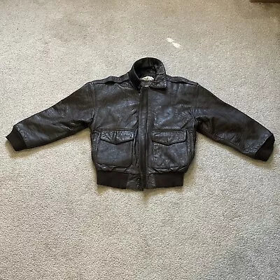 Vintage Adventure Bound Leather Bomber  Jacket Men's Size S Korea Map Lining • $49.98