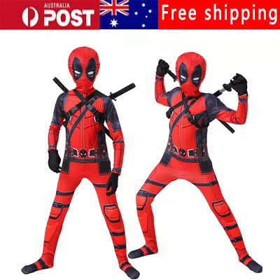 Kids Deadpool Costume Book Week Superhero Cosplay Boy Lycra Morph Party Bodysuit • $29.99