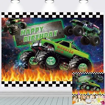 Monster Jam Birthday Party Supplies Backdrop Banner Background Cartoon Decor • $28