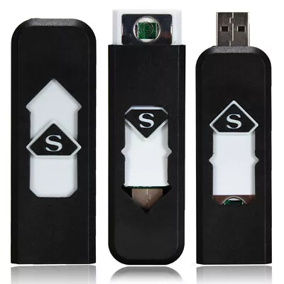 Electronic USB  Lighter Rechargeable Portable  Lighter Flameless - Black C7G3 • $6.48