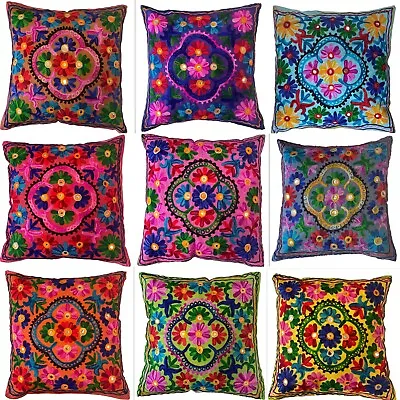 Indian Cushion Covers Suzani Covers Wool Embroidered Kashmir Boho Case 40 Cms Uk • £5.99