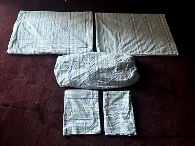 Pottery Barn Kids Stripe Twin Duvet Cover Fitted + Flat Sheet + 2 Shams 5 Pc Set • $49.99