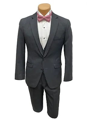 Allure Men Steel Grey Tuxedo With Flat Front Pants & Vest 3 Piece Suit 44R 38W • $59.95
