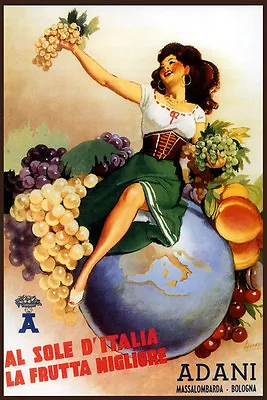 Italian Girl Lady Grapes Fruits Italy Italia Globe Vintage Poster Repro FREE S/H • $17.90