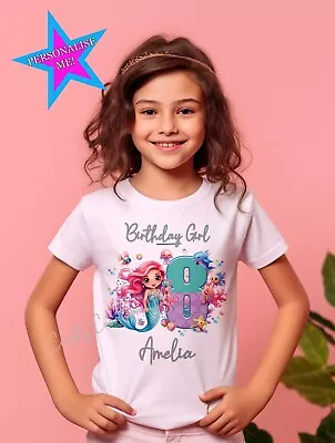 Birthday Mermaid Princess Girl's Kid's T-Shirt Personalised Year Gift Custom • £10.99