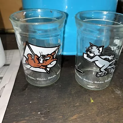 Lot Of 2 Vintage Welch's Tom And Jerry Jelly Jars Juice Glass Cups 1990 • $10.99