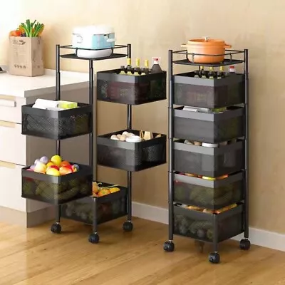 Kitchen Vegetable Fruit Rotating Trolley Cart Household Basket Storage Organizer • $89