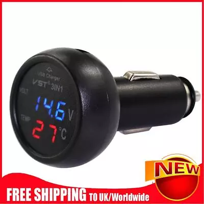 3 In 1 Car Voltmeter Thermometer 12V 24V Multifunctional Adapter (Red Blue) • £7.28