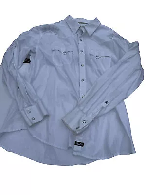 Mens Rock 47 Shirt XXL Pearl Snap White Western Cowboy Shirt Long Sleeve • $16