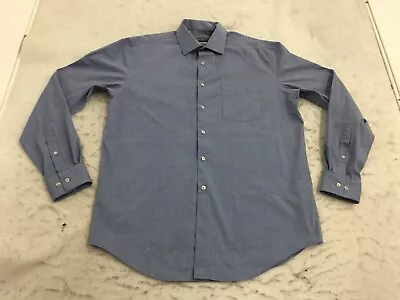 Van Heusen Flex Dress Shirt Mens 16 34/35 L Large Regular Stretch Blue Oeko-Tex • $14.99