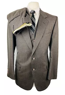 Vintage Woodmere Mens 43R Brown Stripe 3 Piece Suit W/ Vest & Dress Pants 36x29 • $174.98