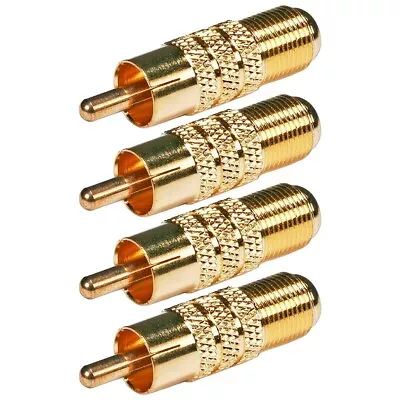 4x RCA Male To F Type Female Coax Coaxial Cable Adapter Connector Converter Gold • $15.81