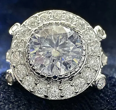 3 Ct Vvs1 1- Round Near White Real Moissanite Diamond Vintage 925 Silver Ring • £0.80