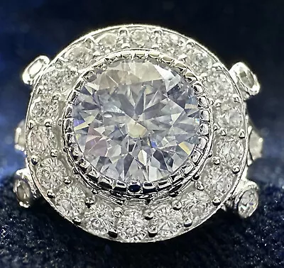 3 Ct Vvs1.~.Round Near White Real Moissanite Diamond Vintage 925 Silver Ring • $0.99