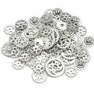 20 Pcs Antique Silver Gear Steampunk Cogs Connectors Charms Watch Mixed Designs • £5.45