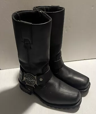 Milwaukee Black Leather Square Toe Motorcycle Harness Biker Boots Mens Size 7.5 • $44.99