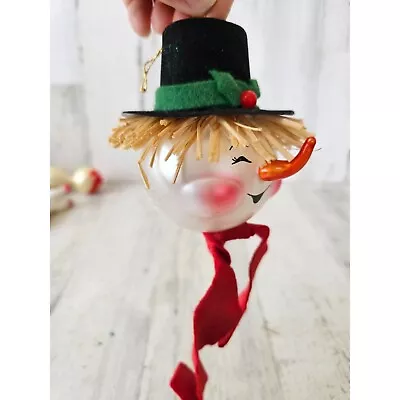 Vintage Italian Snowman Scarecrow Hat Glass Ornament Italy Glass Carlini ? Xmas • $33.98