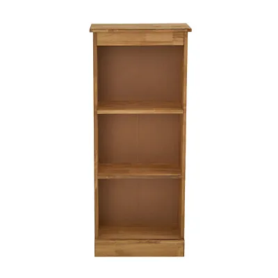 Slim Bookcase Low Narrow Display With 3 Shelves Solid Pine Book Storage Rack • £42.99