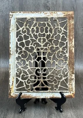 Antique Cast Iron Heating Grate Cover Vent Register 16x12  Flower Urn Return Air • $159.99